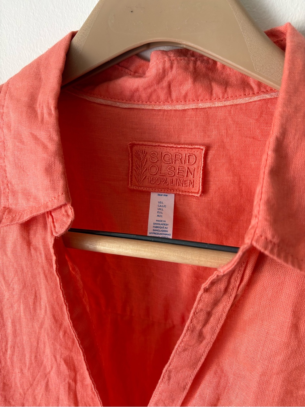 Sigrid Olsen Coral Button Up- 100% Linen - Picture 2 of 5